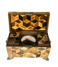 Boîte à thé Regency en parqueterie de Wood Wood