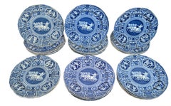 Regency Spode Neo-classical Greek Pattern Blue Dinner Plates- Thirty One Plates