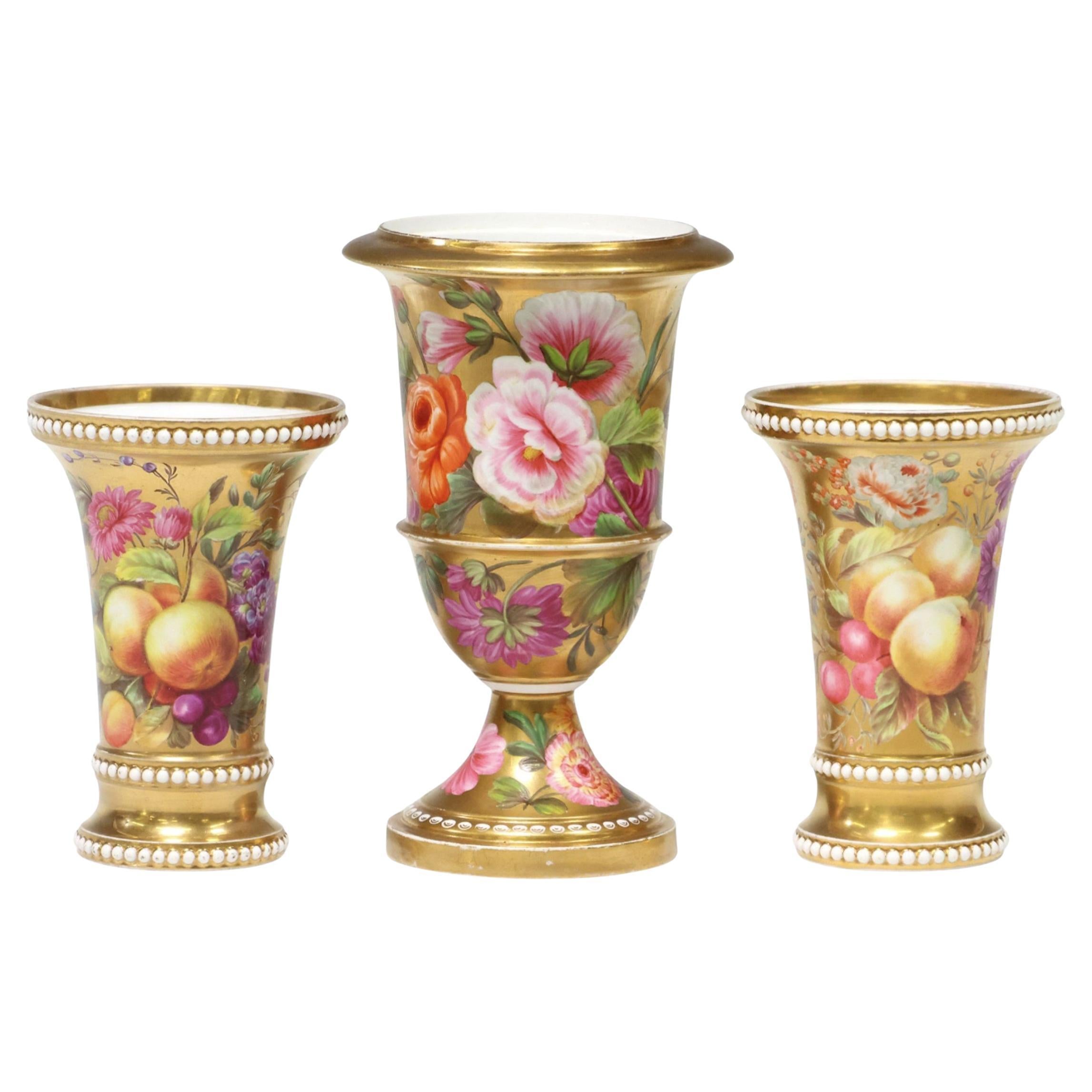 Regency Spode Porcelain Garniture of Three Vases For Sale