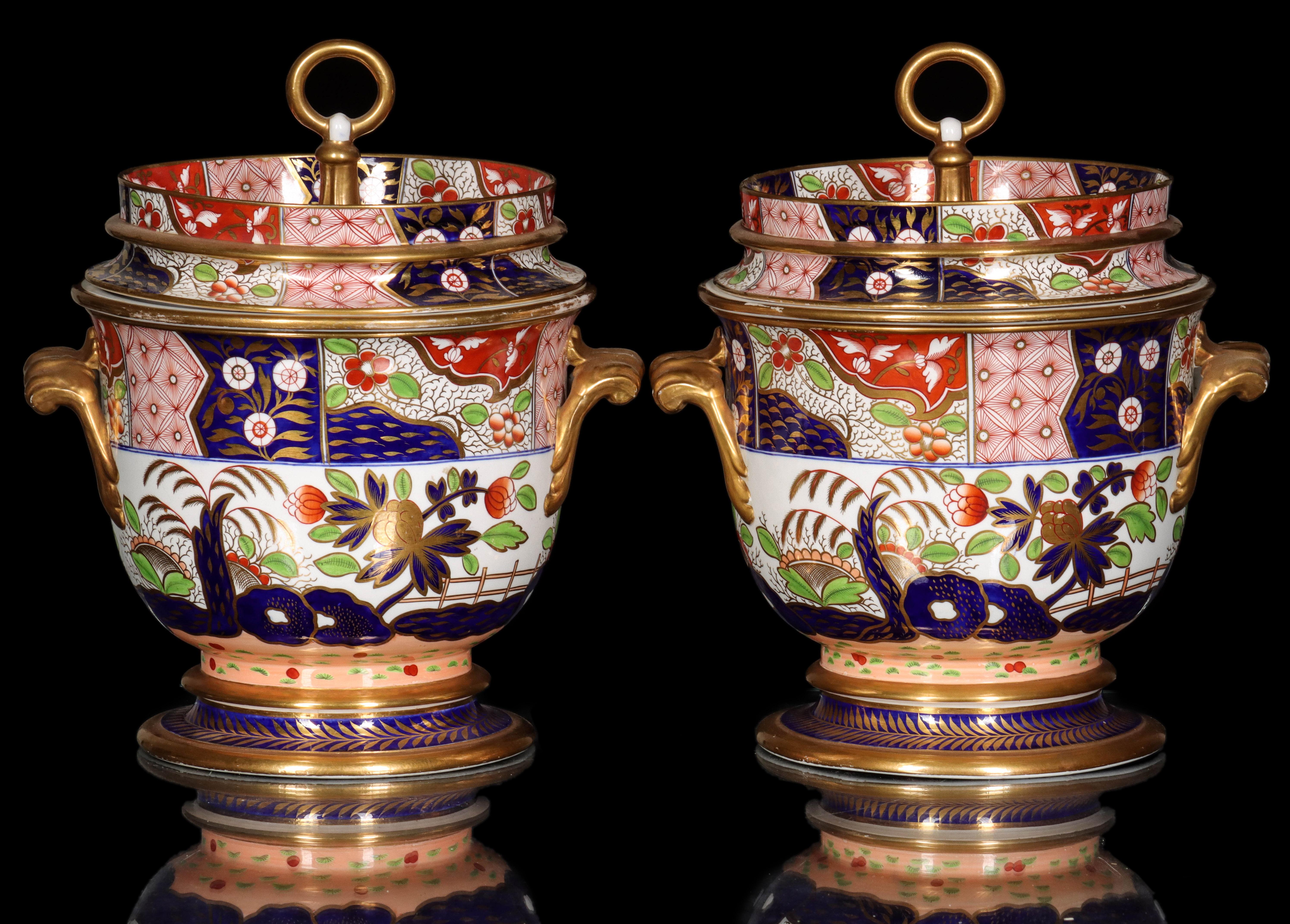 English Regency Spode Porcelain Imari Fruit Coolers, Covers & Liners, Pattern 2957