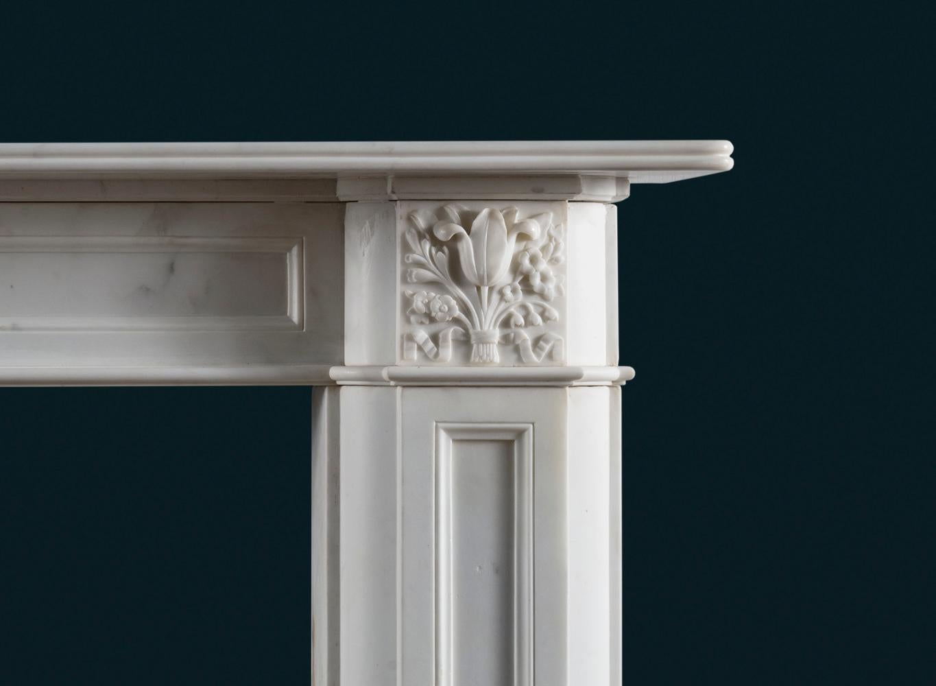 Hand-Carved Regency Statuary Marble Fireplace Surround For Sale