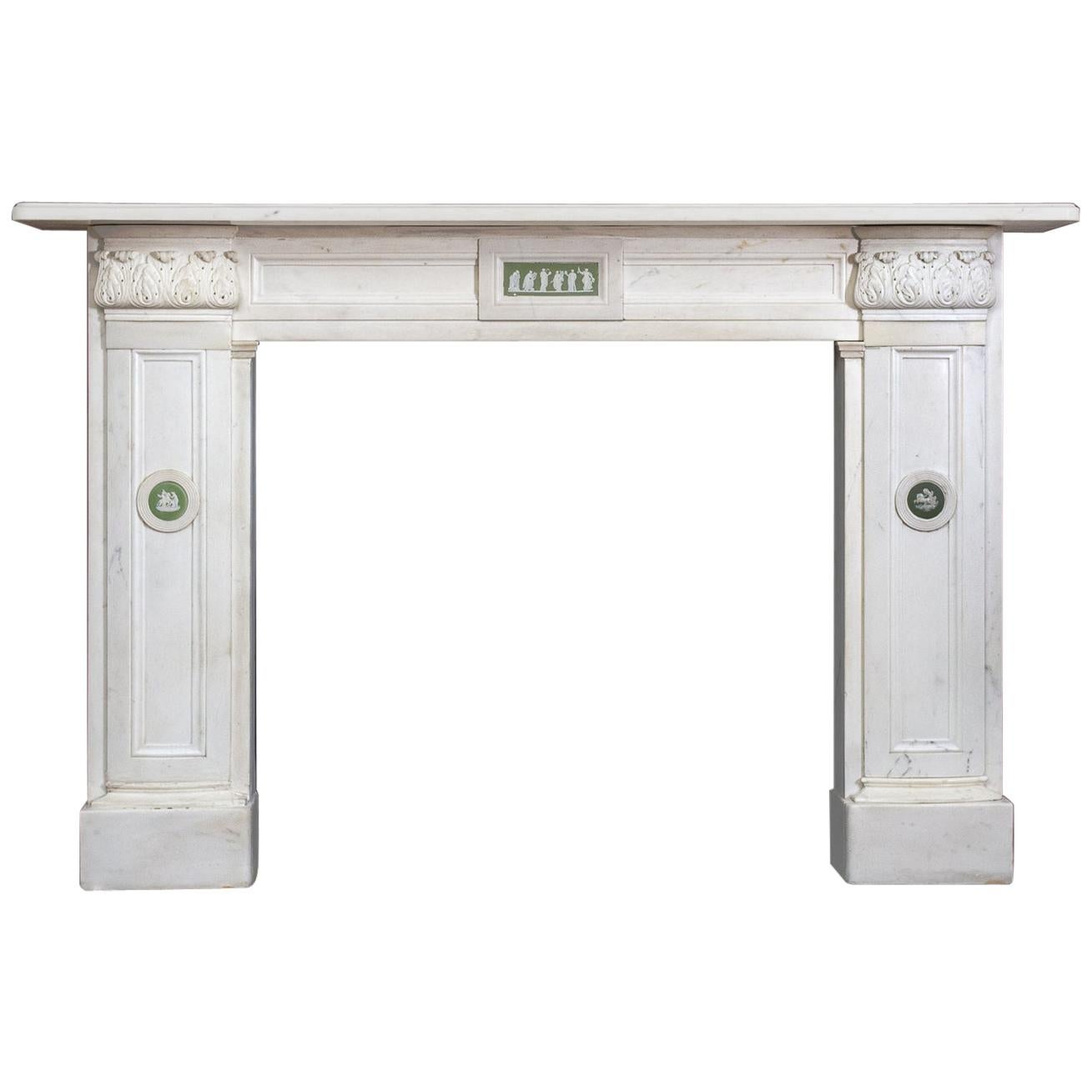 Regency Statuary Marble Fireplace with Wedgewood Plaques