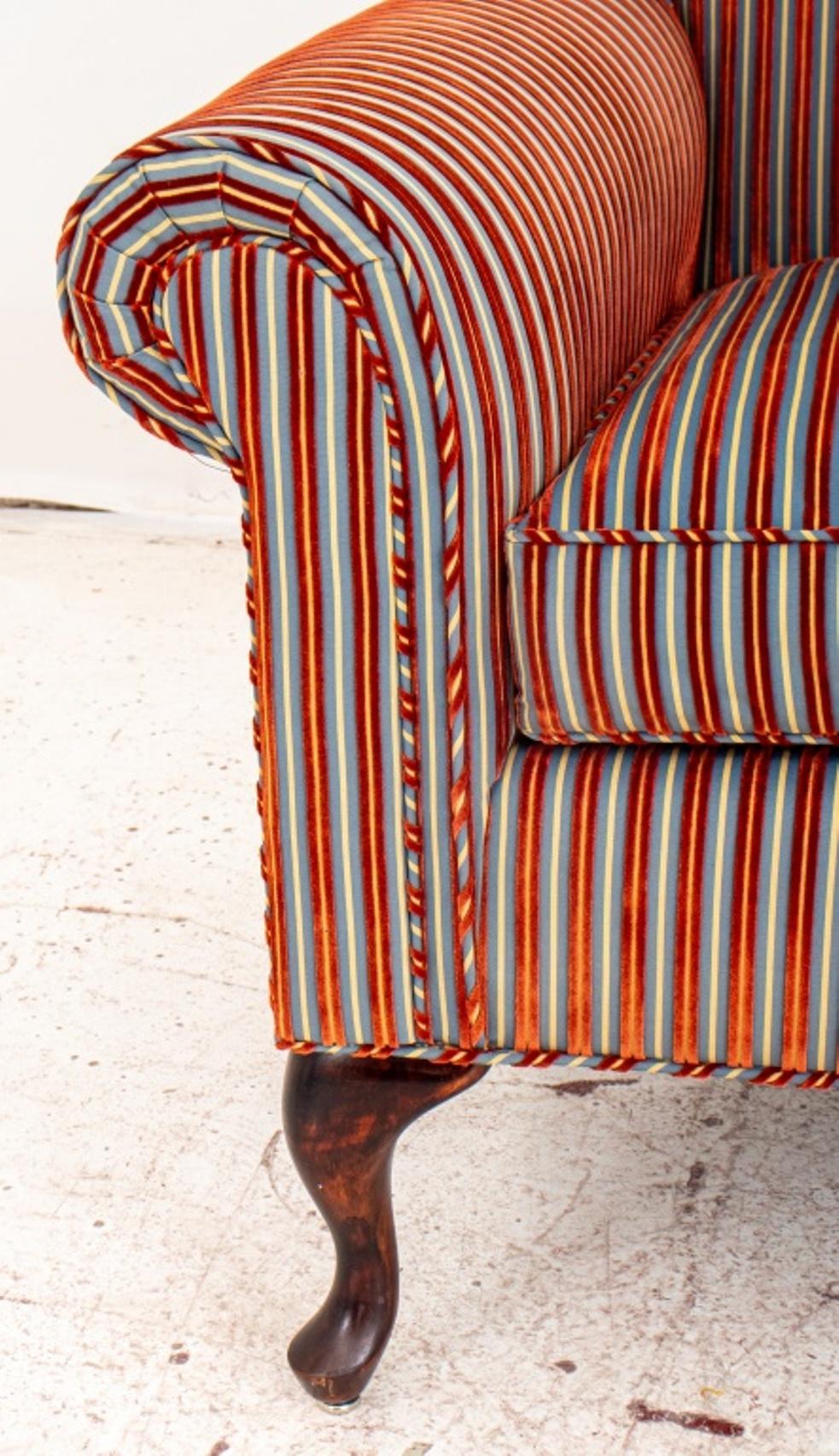 American Classical Regency Stripe Velvet Upholstered Wing Chair