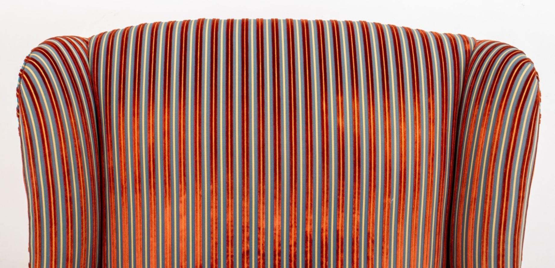 Regency Stripe Velvet Upholstered Wing Chair In Good Condition In New York, NY