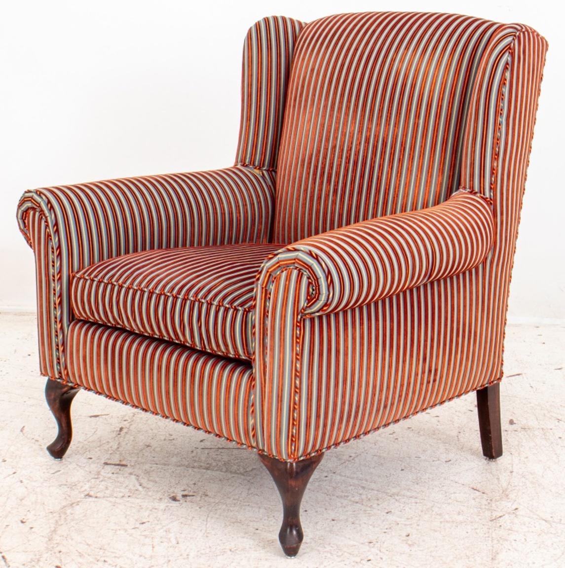 Contemporary Regency Stripe Velvet Upholstered Wing Chair