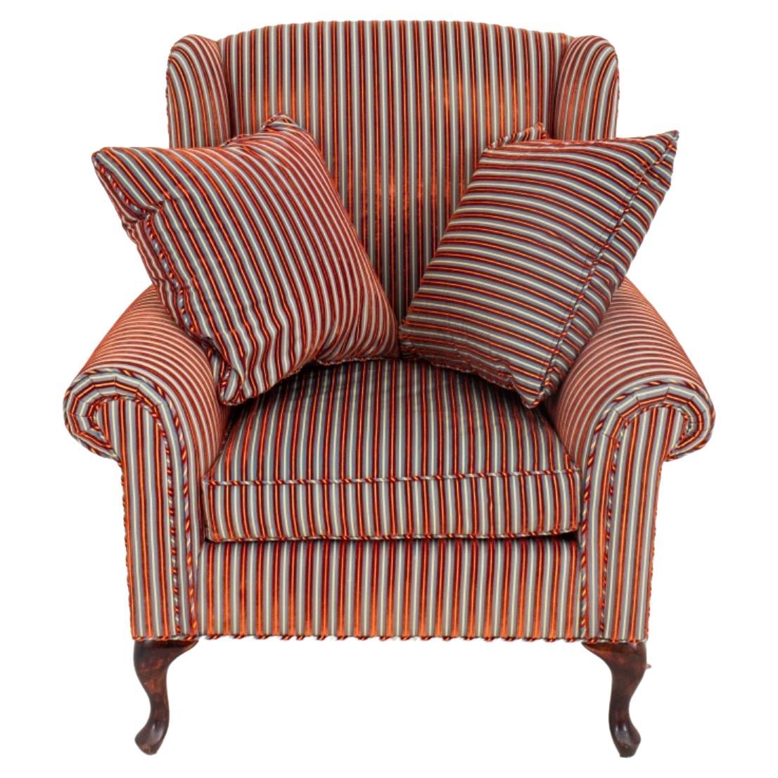 Regency Stripe Velvet Upholstered Wing Chair