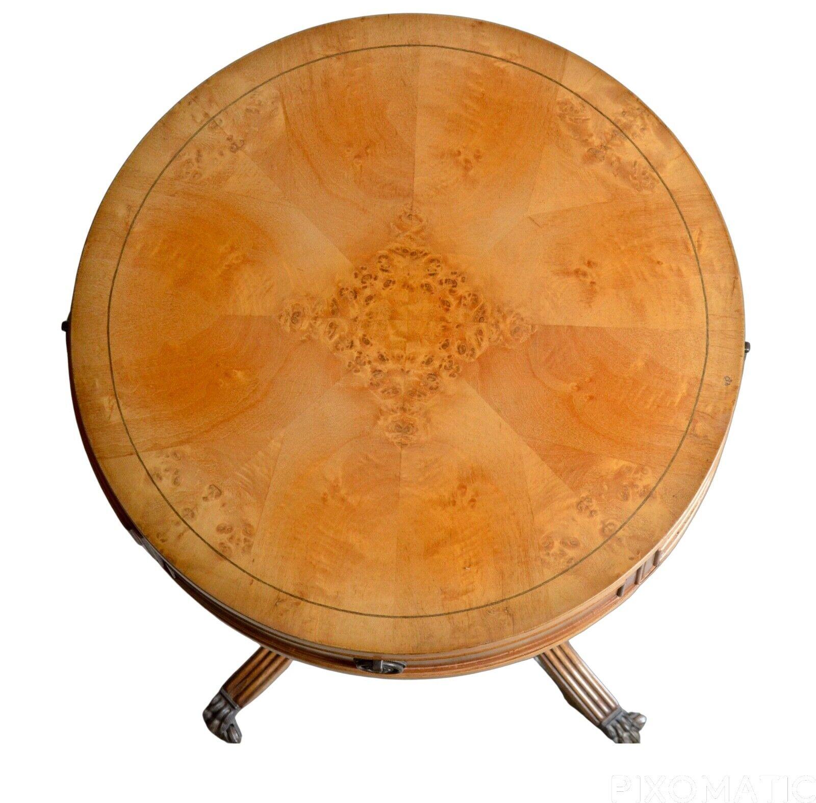 Victorian Regency Style Antique Burr Yew Side End Lamp Wine Drum Lamp Wine Table