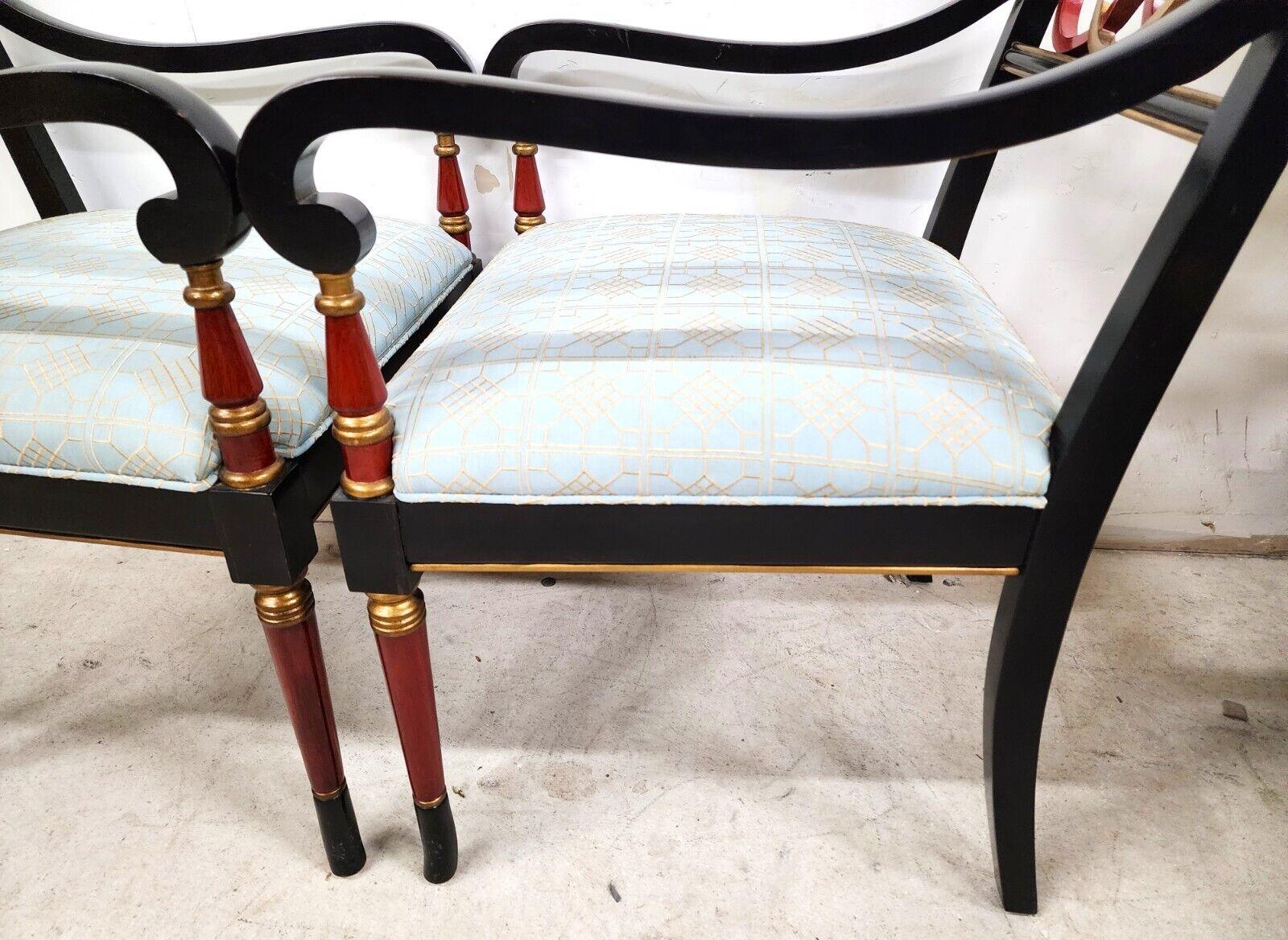 For FULL item description click on CONTINUE READING at the bottom of this page.

Offering One Of Our Recent Palm Beach Estate Fine Furniture Acquisitions Of A
Pair of Maitland Smith Style Regency Ebonized Armchairs 

Approximate Measurements in