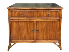 Regency Style Baker Furniture Bamboo & Lacquer Cabinets / Chests / Tables -Pair