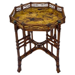 Regency Style Bamboo And Penshell Gallery Style Side Table