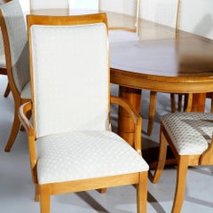 Regency Style Birds Eye Maple & Rosewood Inlay Dining Table & Eight Chairs 20thC