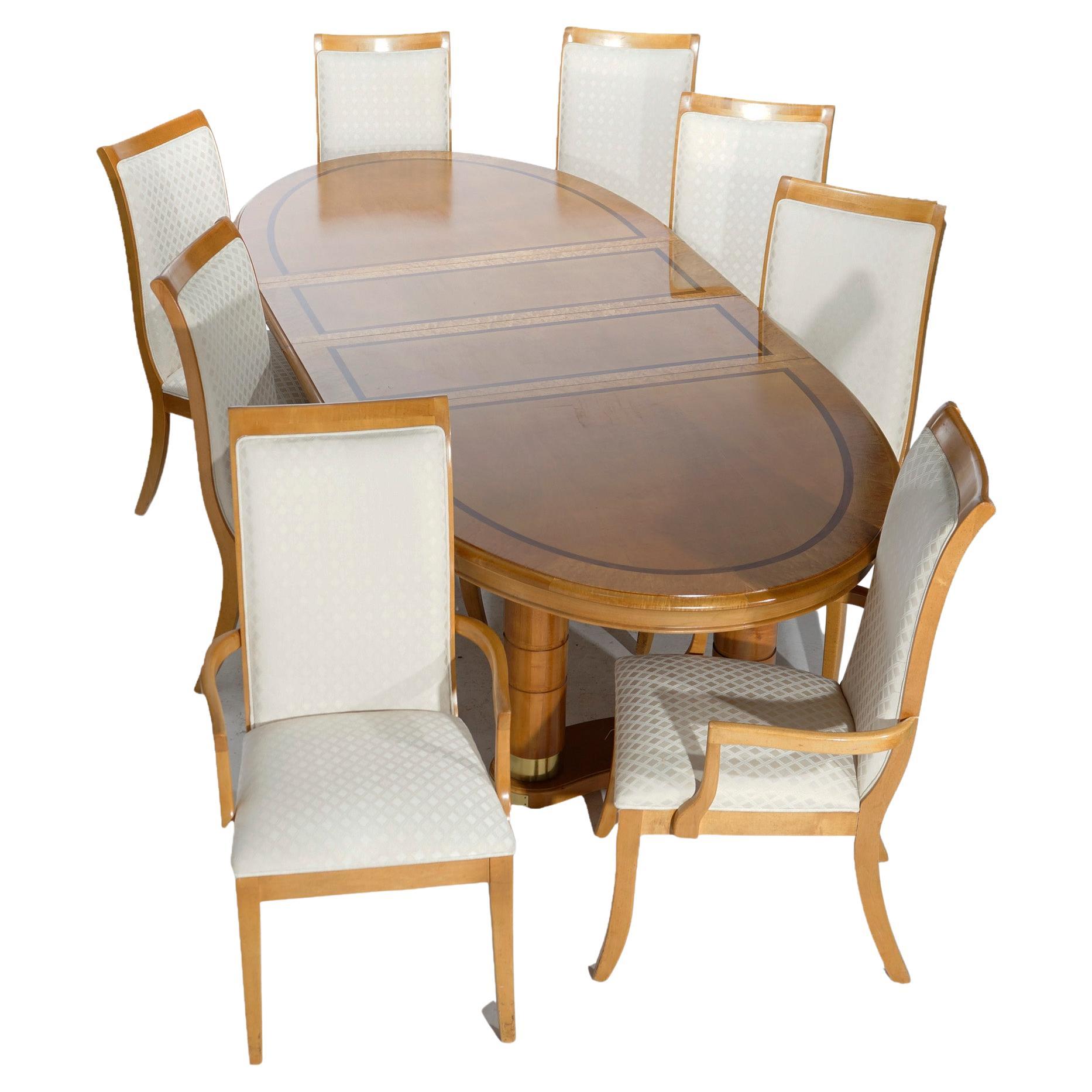Regency Style Birds Eye Maple & Rosewood Inlay Dining Table & Eight Chairs 20thC