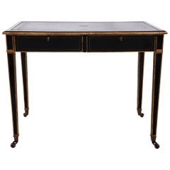 Regency Style Black and Gold Gilded Leather Top Desk