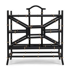 Regency Style Black & Gilt Tole Faux Bamboo Magazine Rack