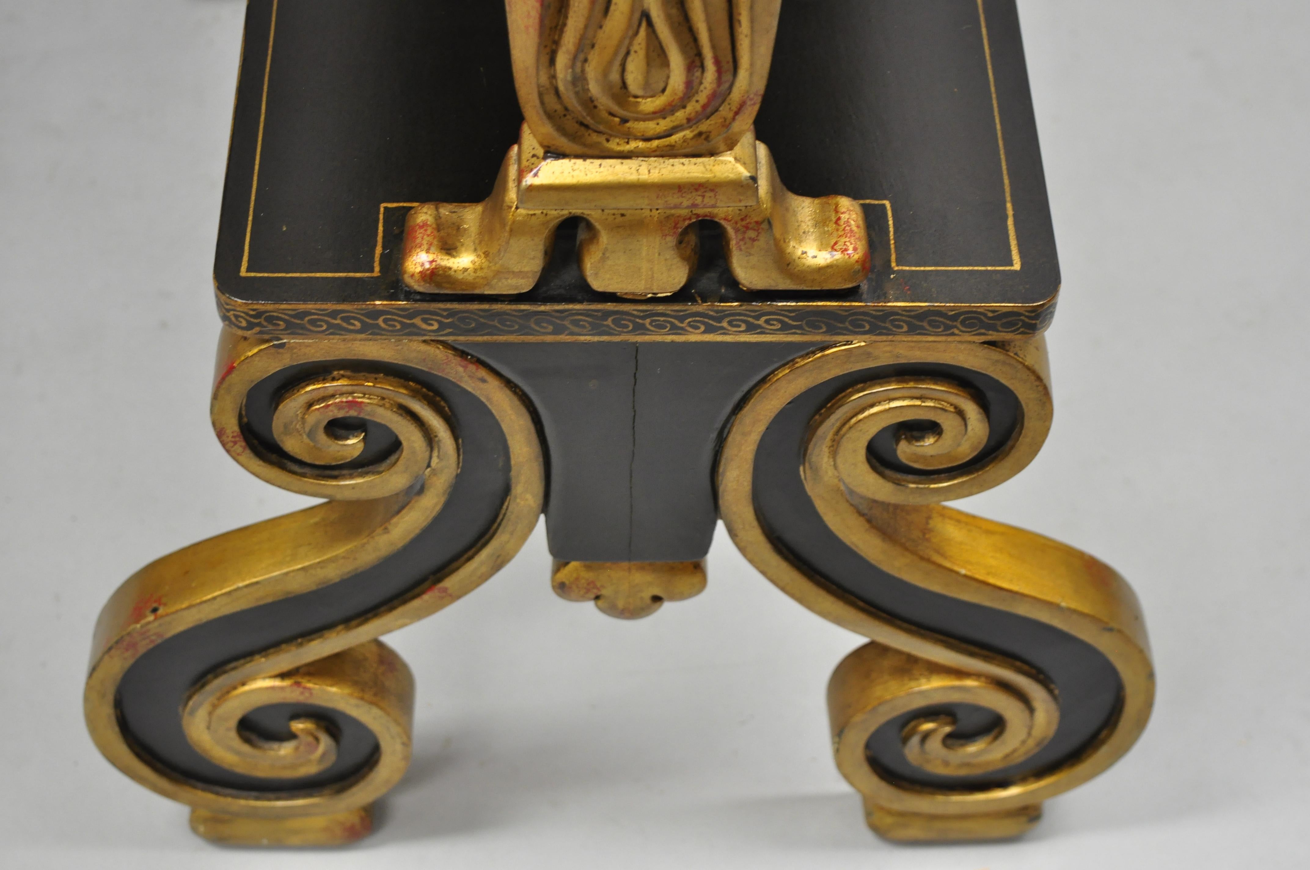 Regency Style Black & Gold 3 Tier Whatnot Stands Bookcase Shelves Curio, a Pair For Sale 4