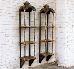 Regency Style Black Lacquer Chinoiserie Wall Shelves Att. Maitland-Smith - Pair