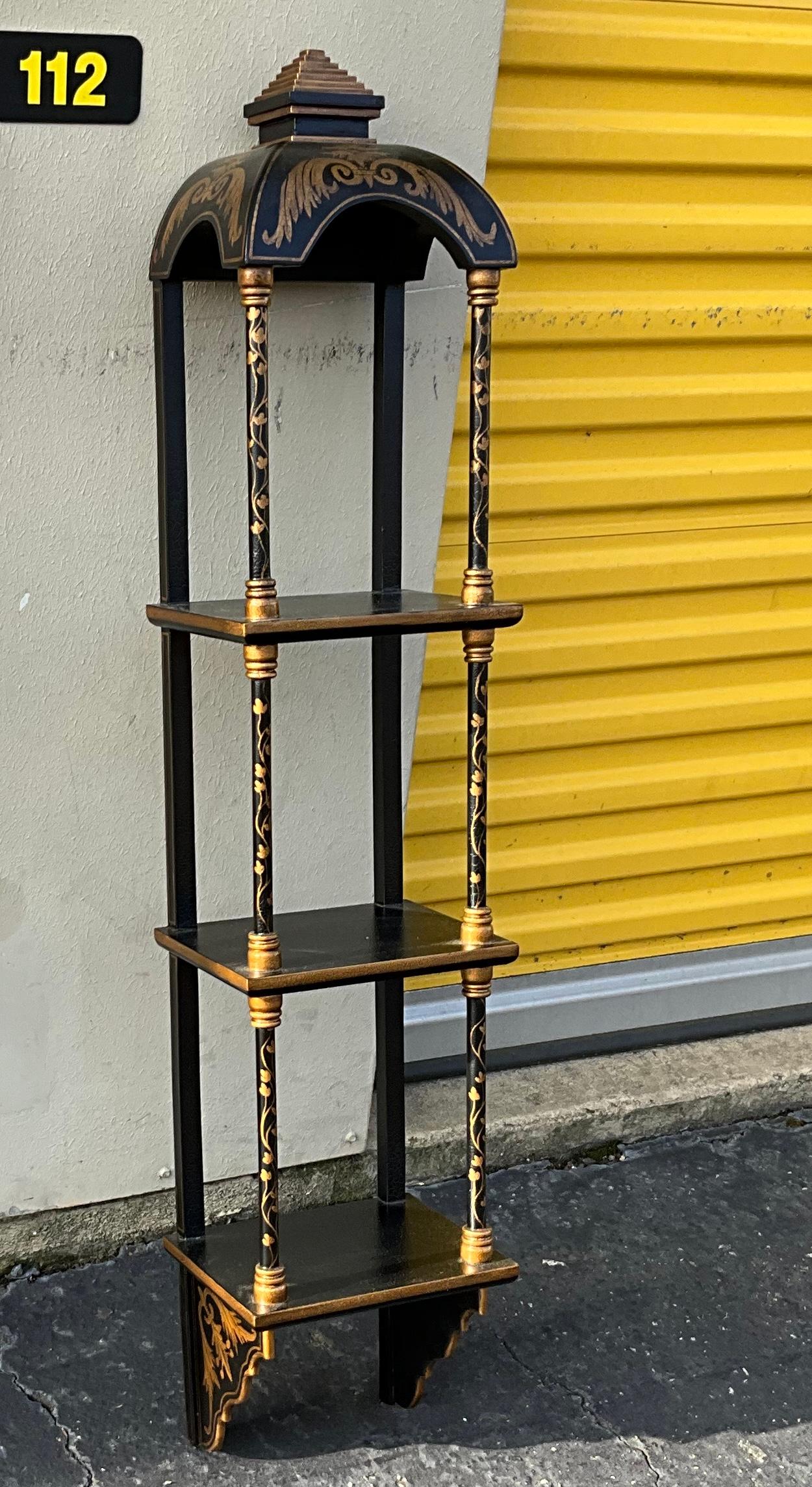 Philippine Regency Style Black Lacquer Chinoiserie Wall Shelves Att. Maitland-Smith - Pair