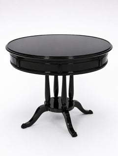 Regency Style Black Lacquer Pedestal Game Table with Reversible Green Felt Top