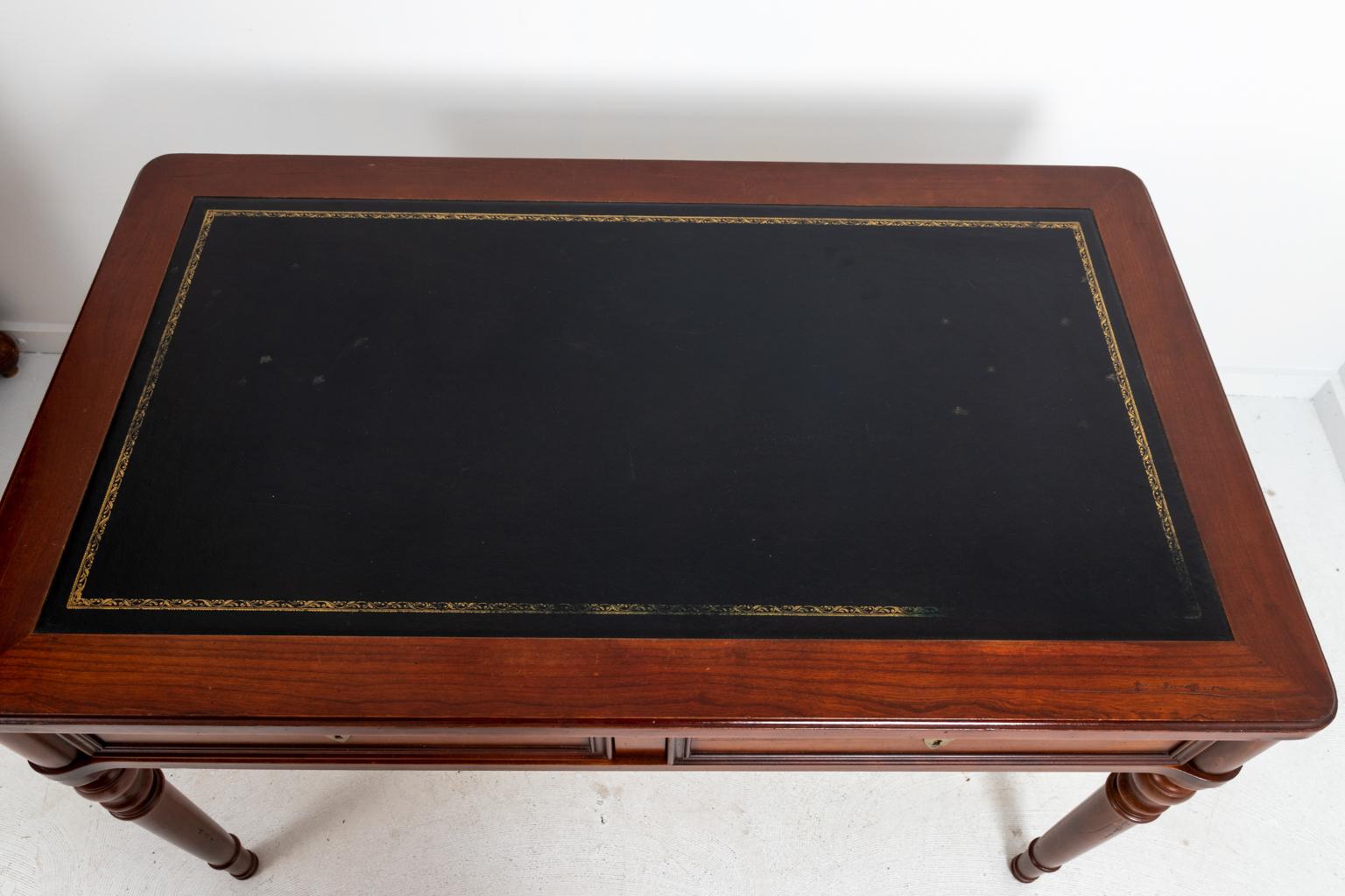 English Regency Style Black Leather Top Desk