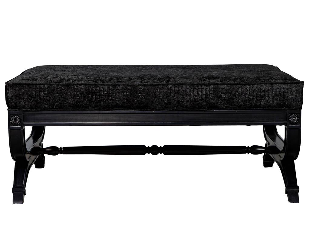 Velvet Regency Style Black Ottoman Bench