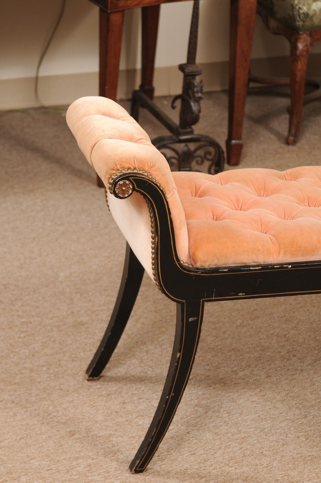 Regency Style Black Painted Bench with Scroll Arms 1