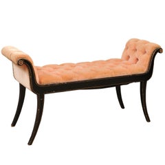 Regency Style Black Painted Bench with Scroll Arms