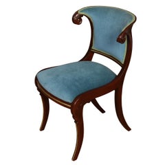 Regency Style Blue Velvet Upholstered Mahogany Klismos Chair