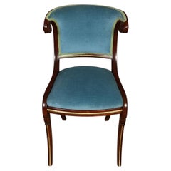 Regency Style Blue Velvet Upholstered Mahogany Klismos Chair