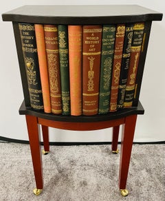 Regency Style Book Design Nightstand or End Table with Leather Top