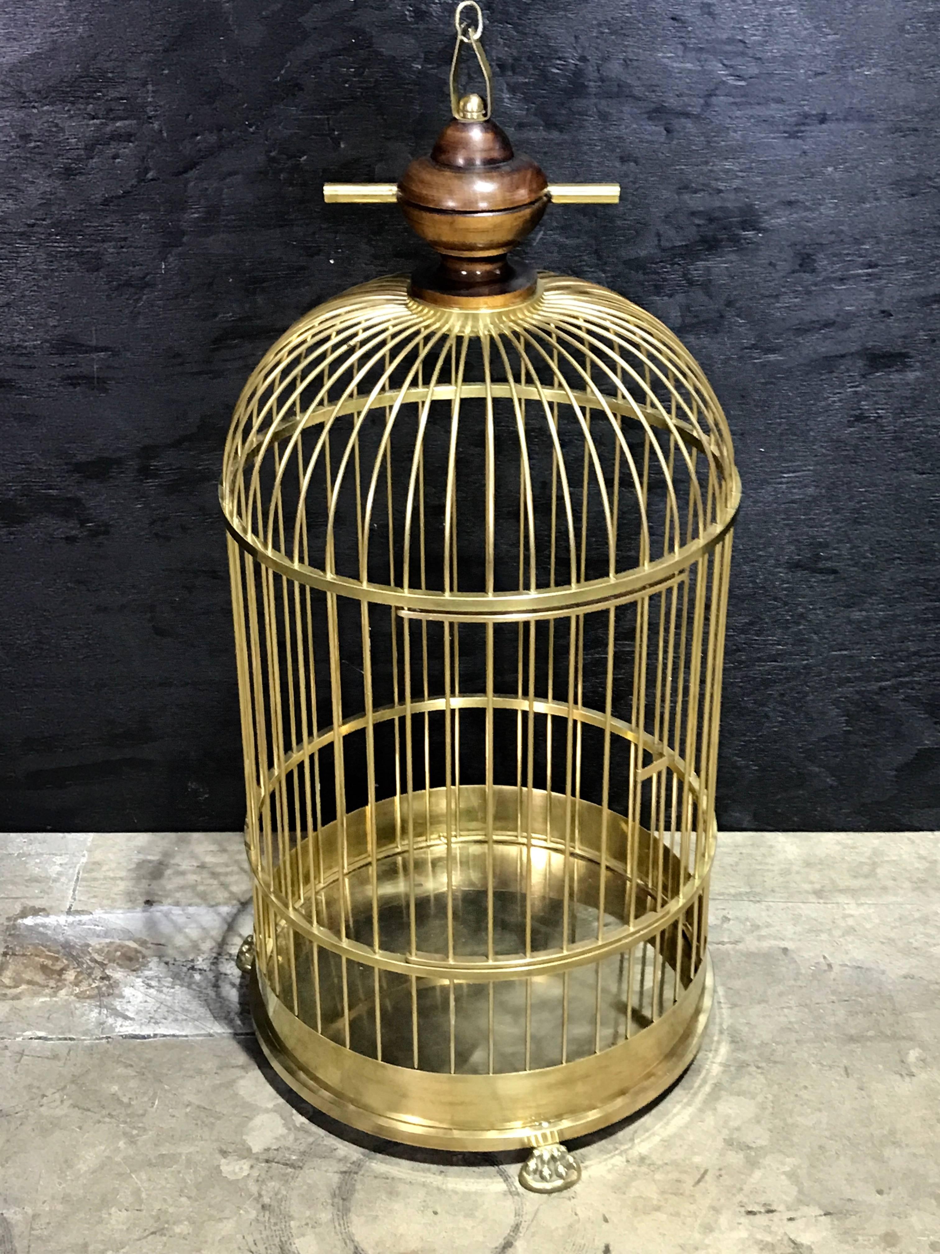 English Regency Style Brass and Mahogany Bird Cage