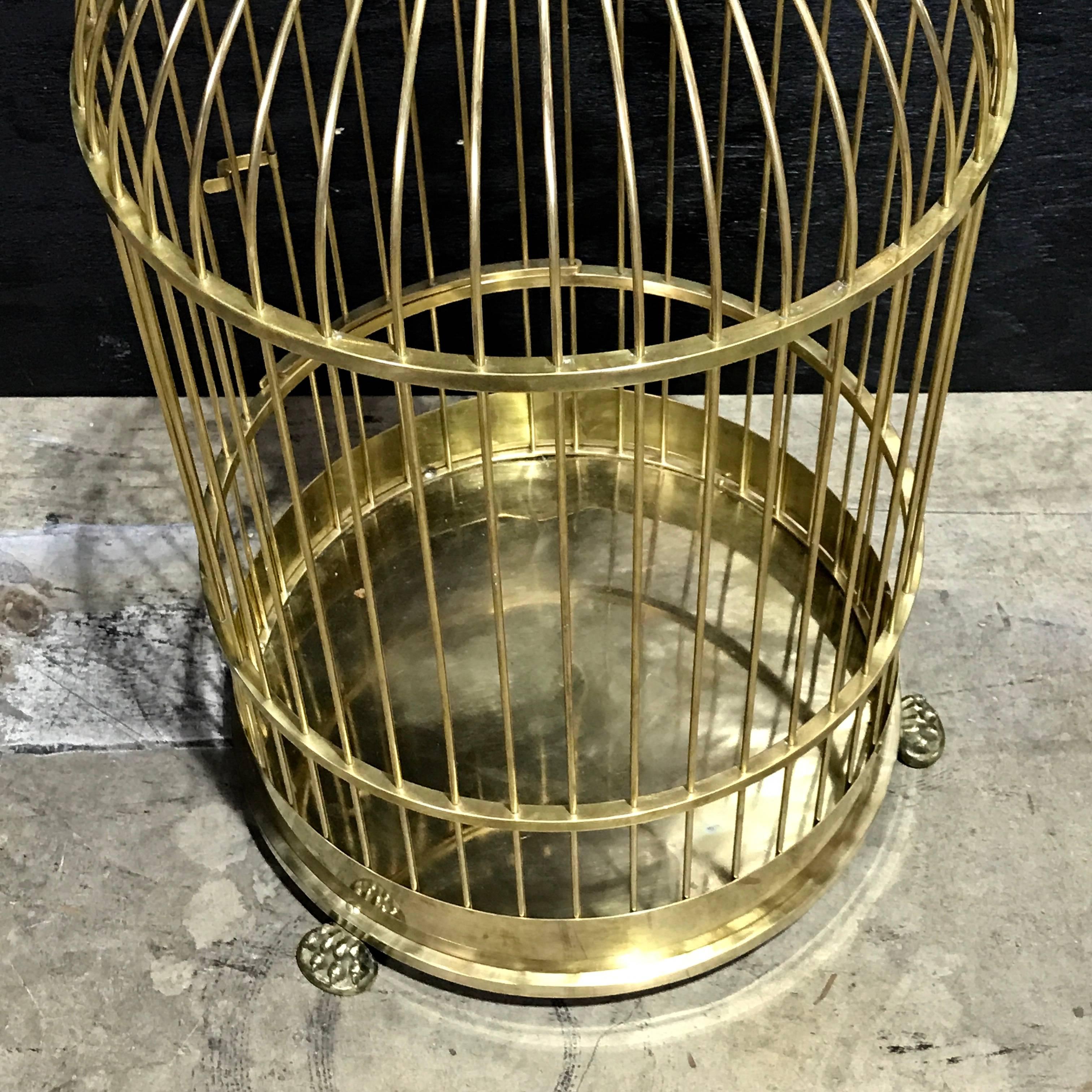 Regency Style Brass and Mahogany Bird Cage In Excellent Condition In West Palm Beach, FL