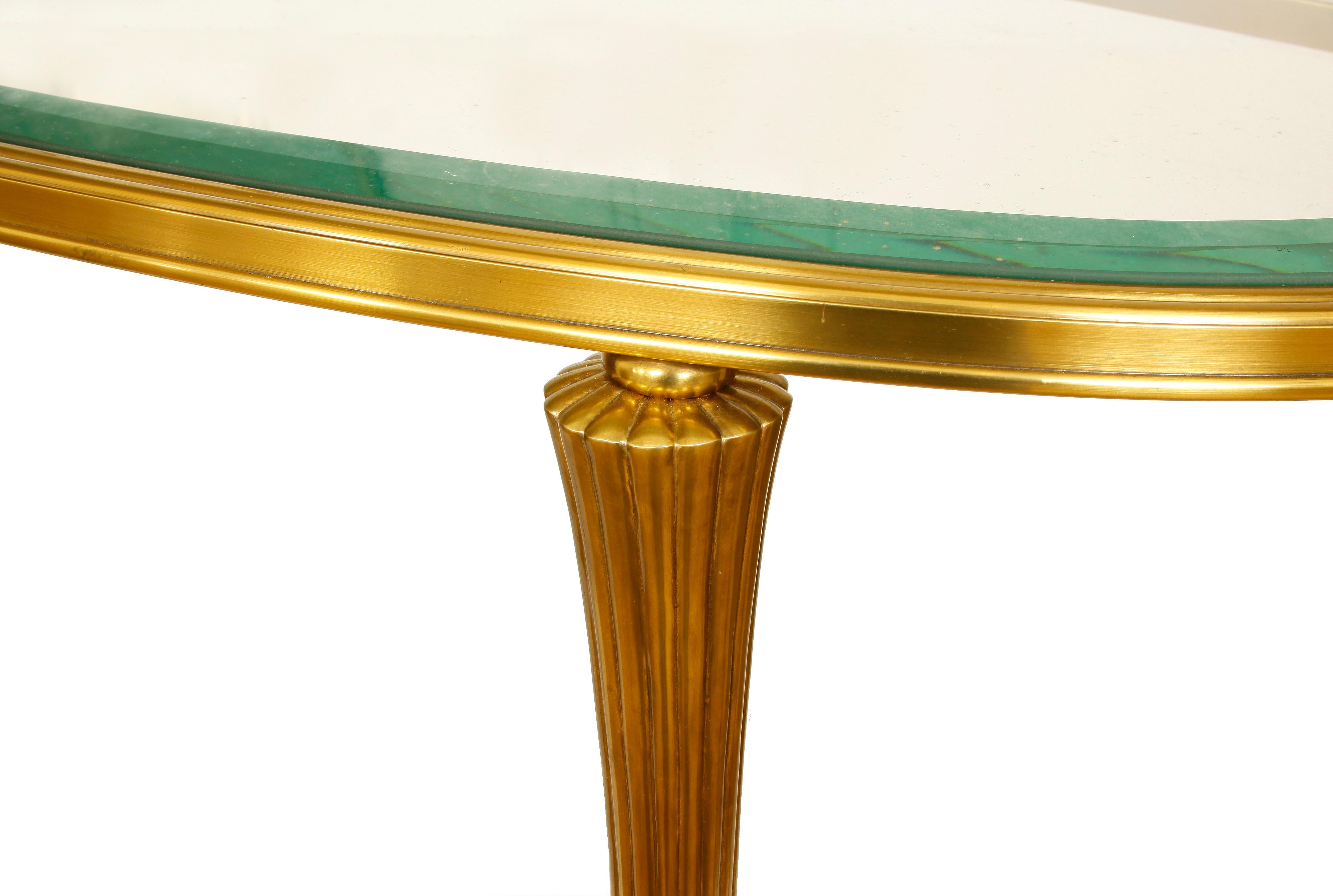 Unknown Regency Style Brass and Glass Demilune Console