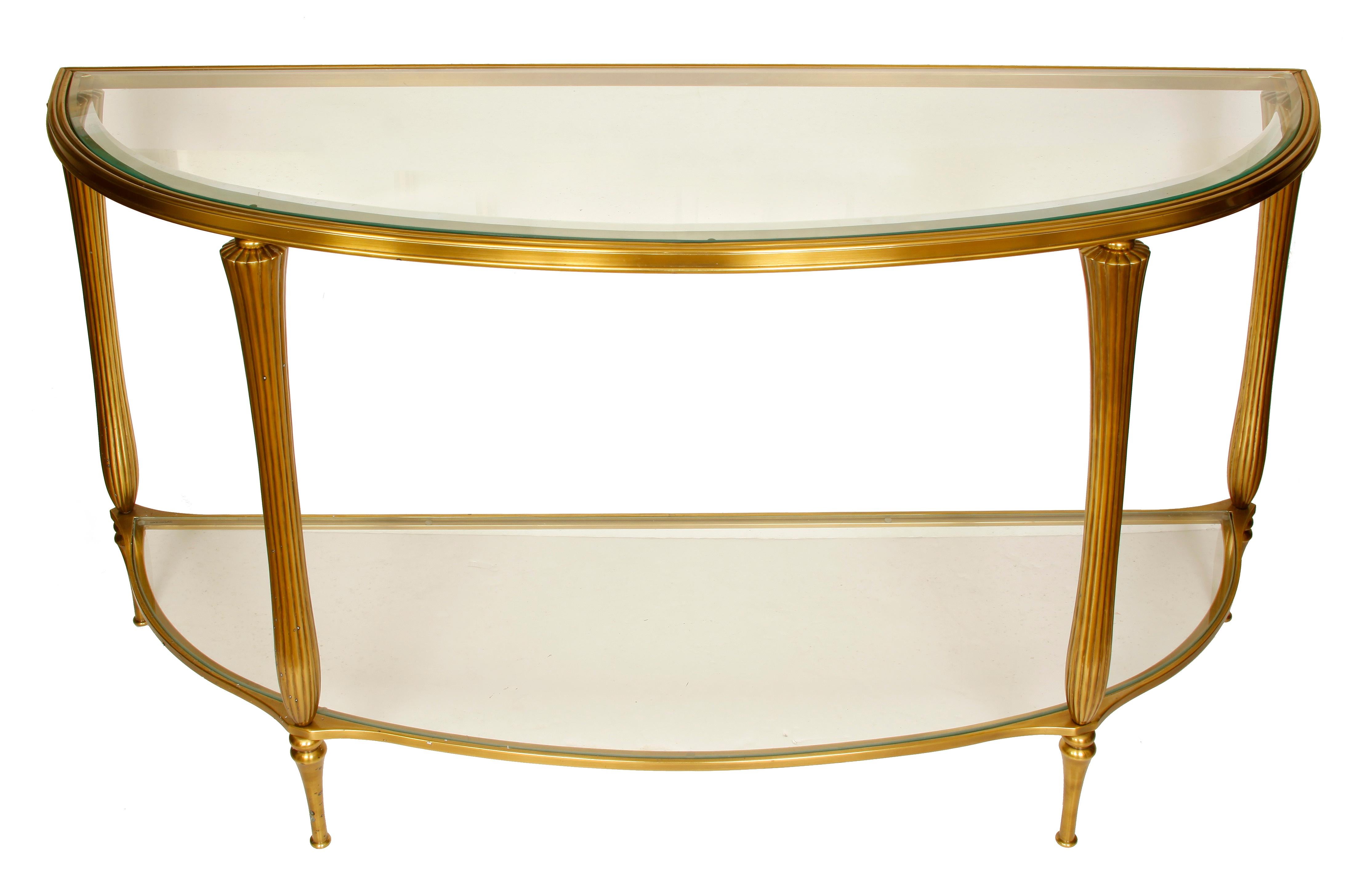 Regency Style Brass and Glass Demilune Console In Good Condition In Locust Valley, NY
