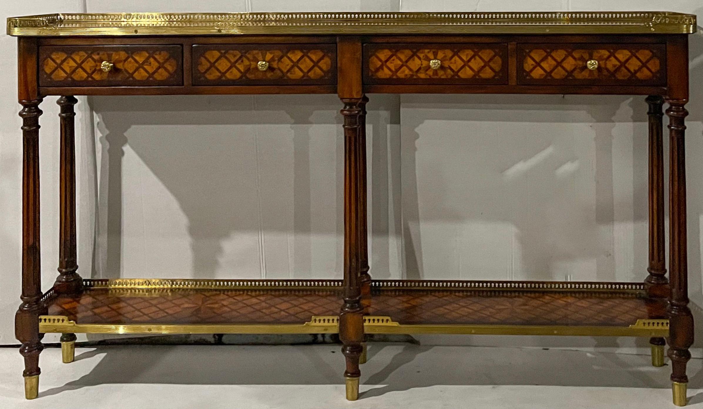 Regency Style Brass and Mahogany Inlaid Console Table Att. to Theodore Alexander In Good Condition In Kennesaw, GA
