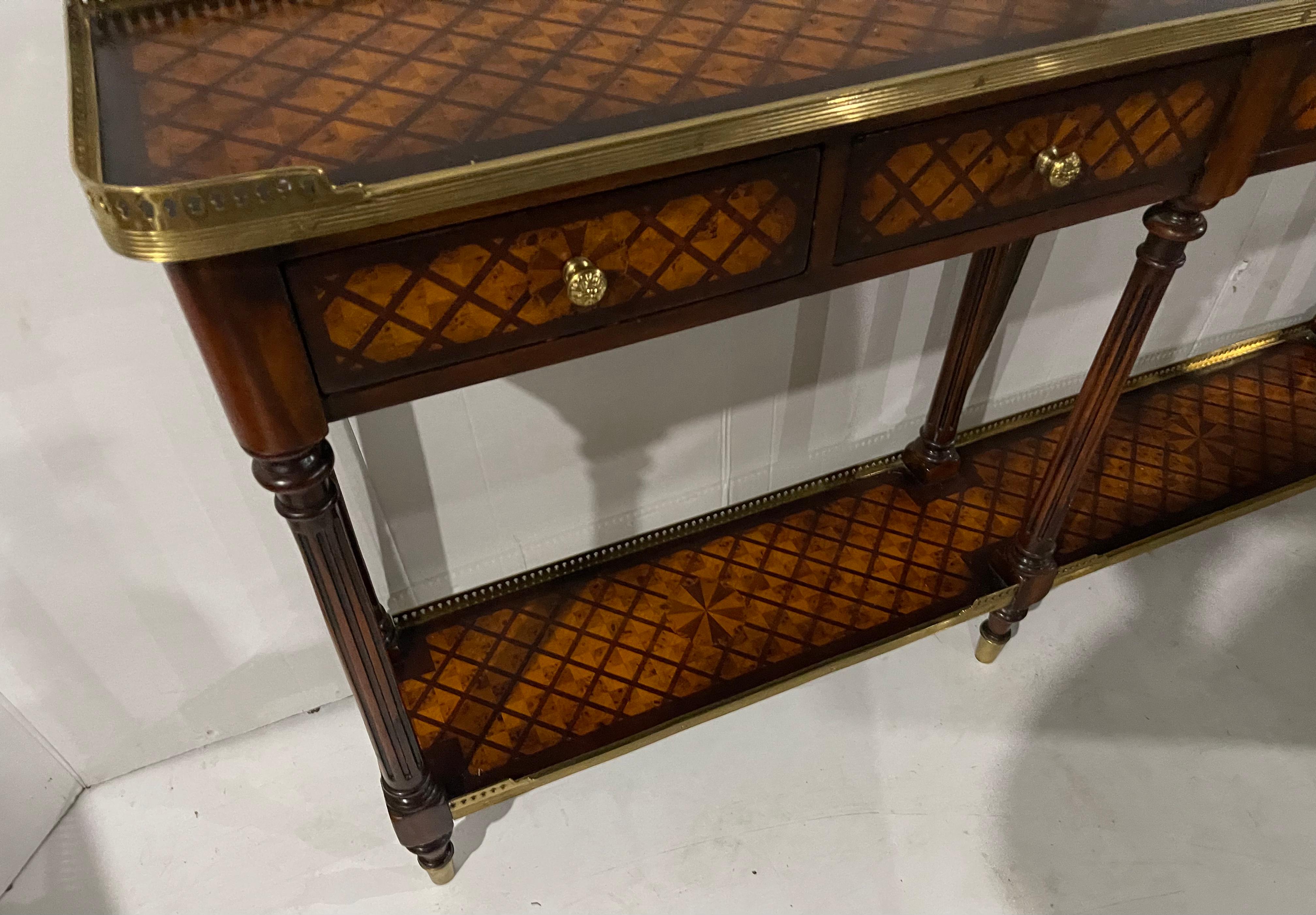 Regency Style Brass and Mahogany Inlaid Console Table Att. to Theodore Alexander 2