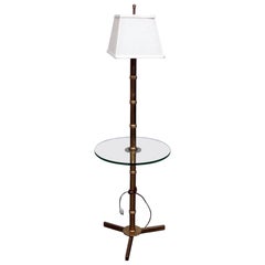 Table de lampe en bambou et laiton de style Régence