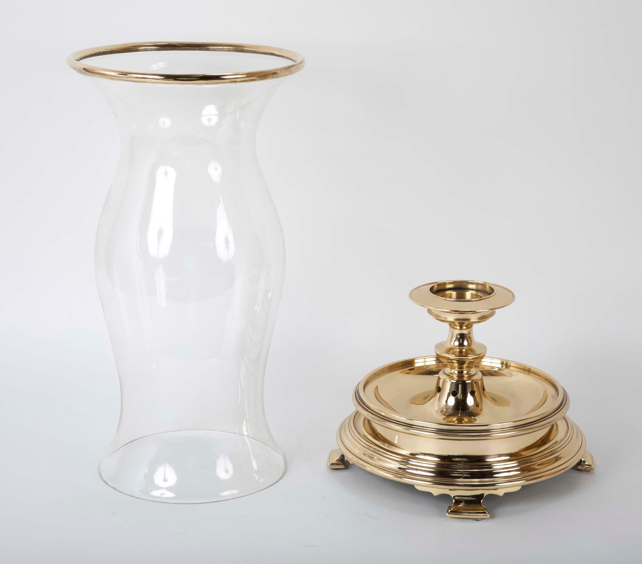 Polished Regency Style Brass Hurricane Lamp, Large Scale
