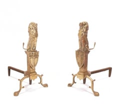 Regency Style Brass Lion Andirons