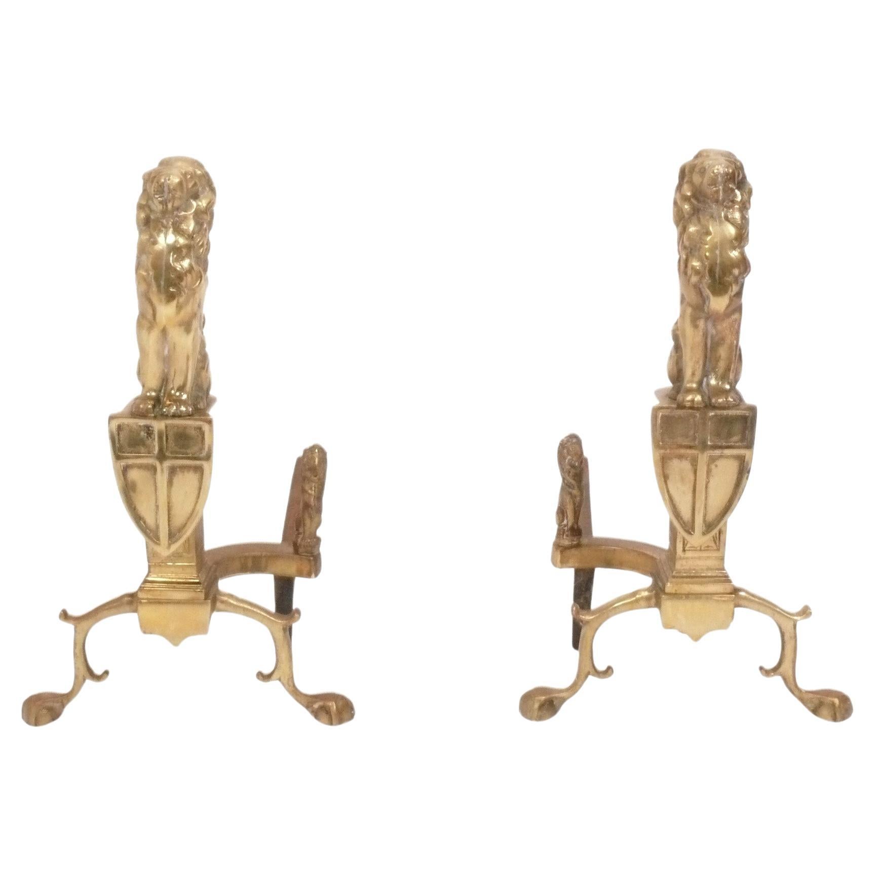 Regency Style Brass Lion Andirons