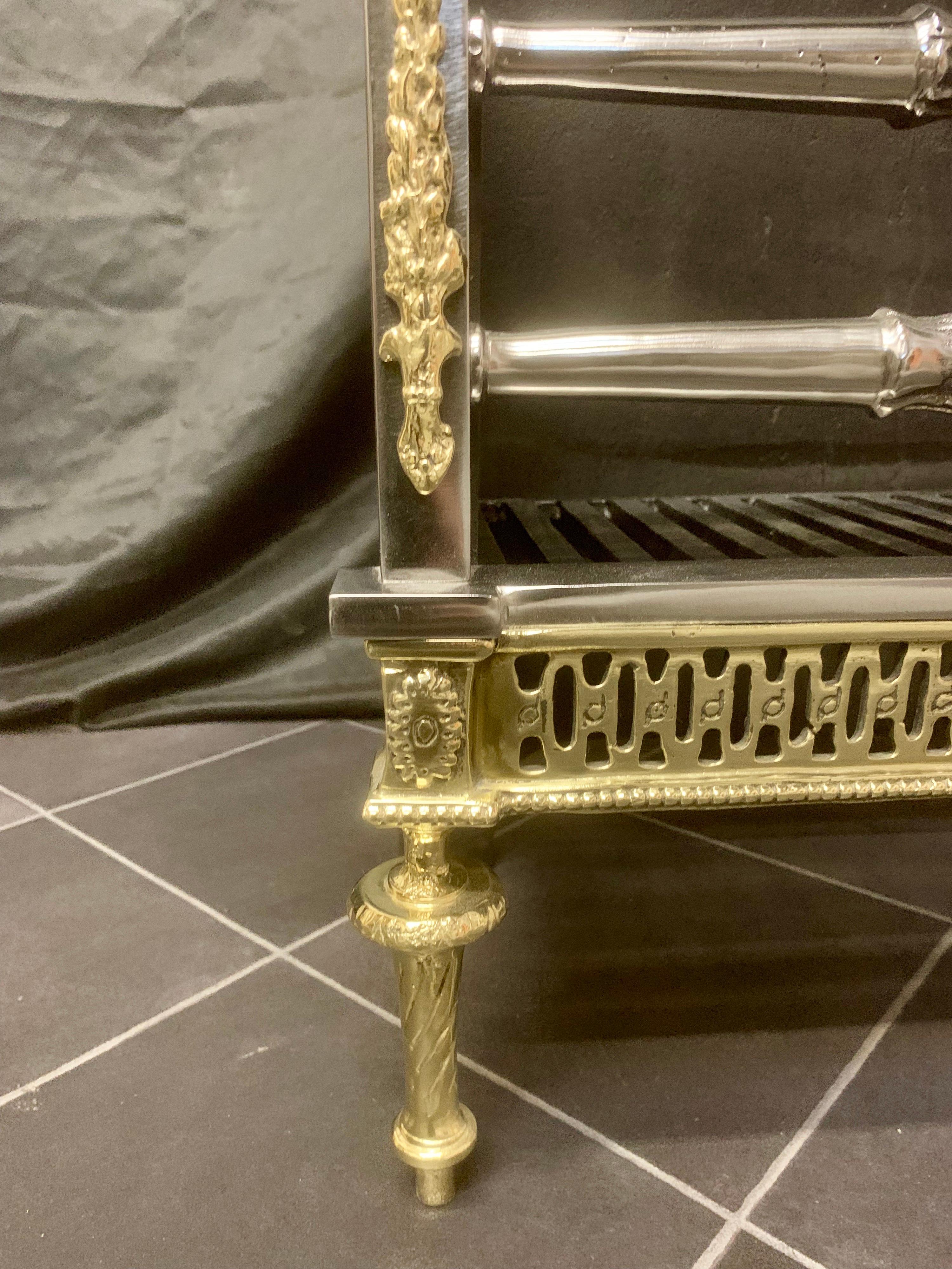 Regency Style Brass and Polished Steel Fire Grate Basket 2