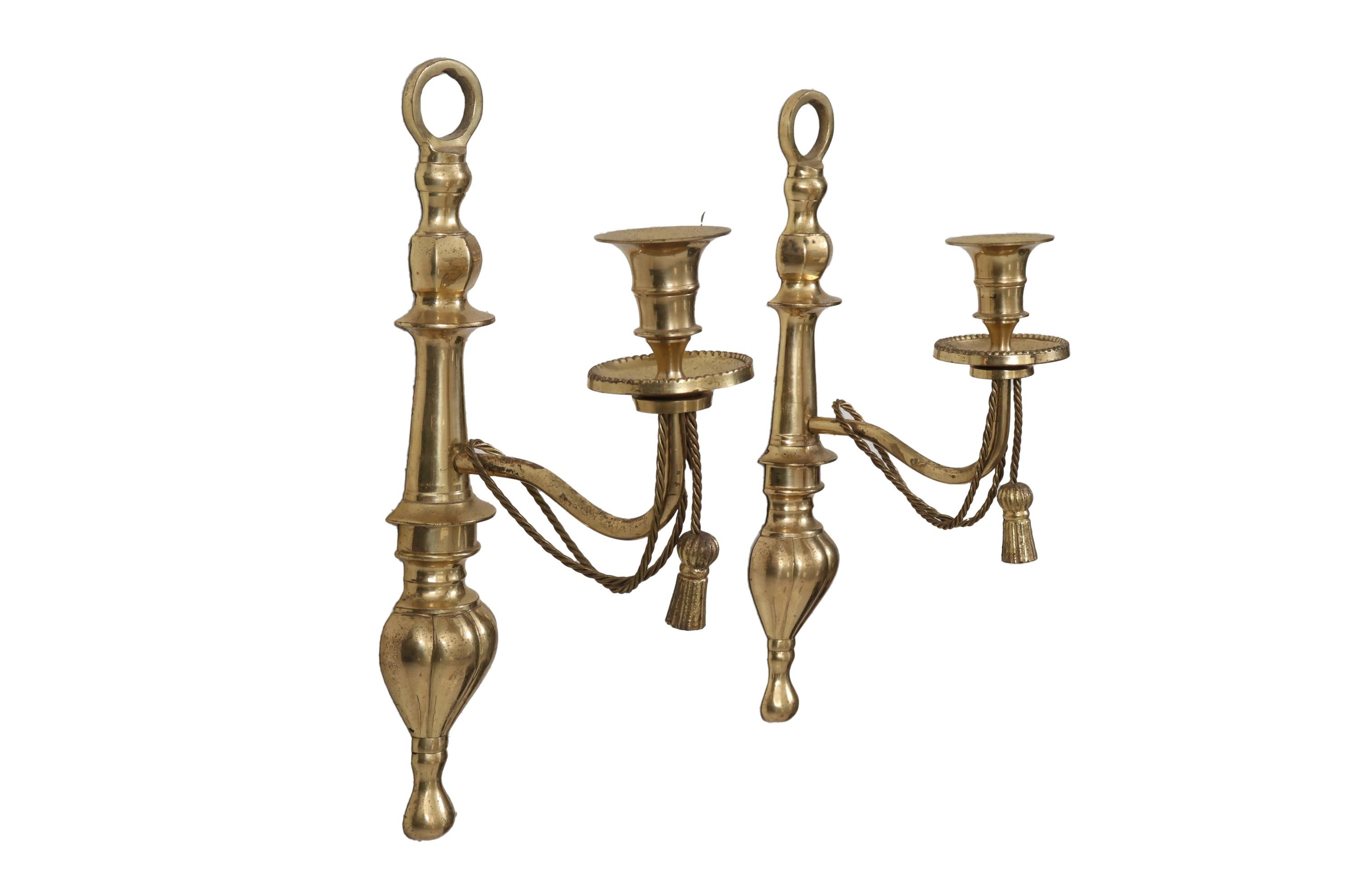 Regency Style Brass Sconces, a Pair In Good Condition For Sale In Bradenton, FL