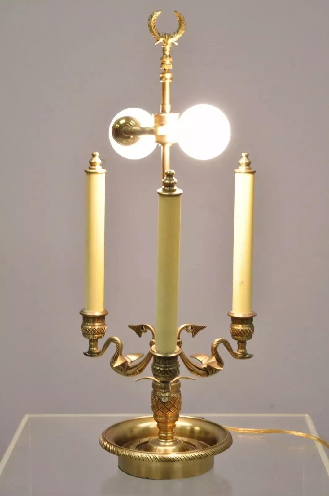 Regency Style Brass Swans Candlestick Bouillotte Tole Metal Table Lamp (C) 5
