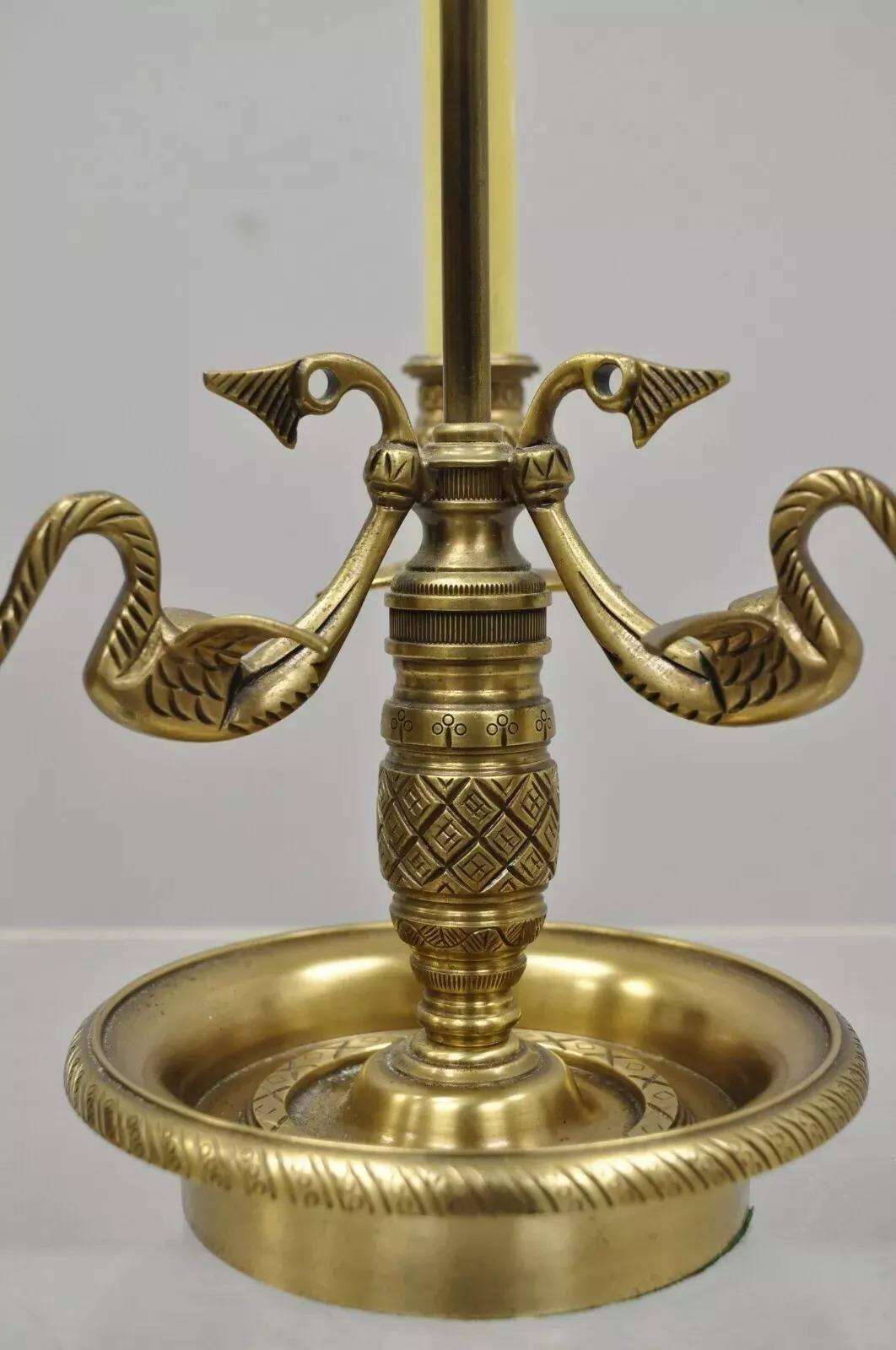 Unknown Regency Style Brass Swans Candlestick Bouillotte Tole Metal Table Lamp (C)