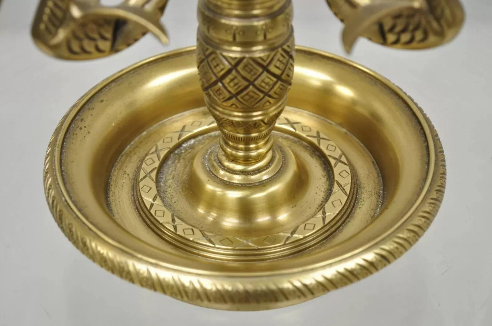 Regency Style Brass Swans Candlestick Bouillotte Tole Metal Table Lamp (C) 1
