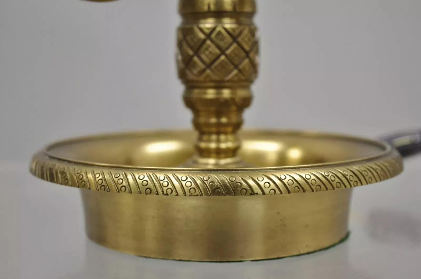Regency Style Brass Swans Candlestick Bouillotte Tole Metal Table Lamp (C) 2
