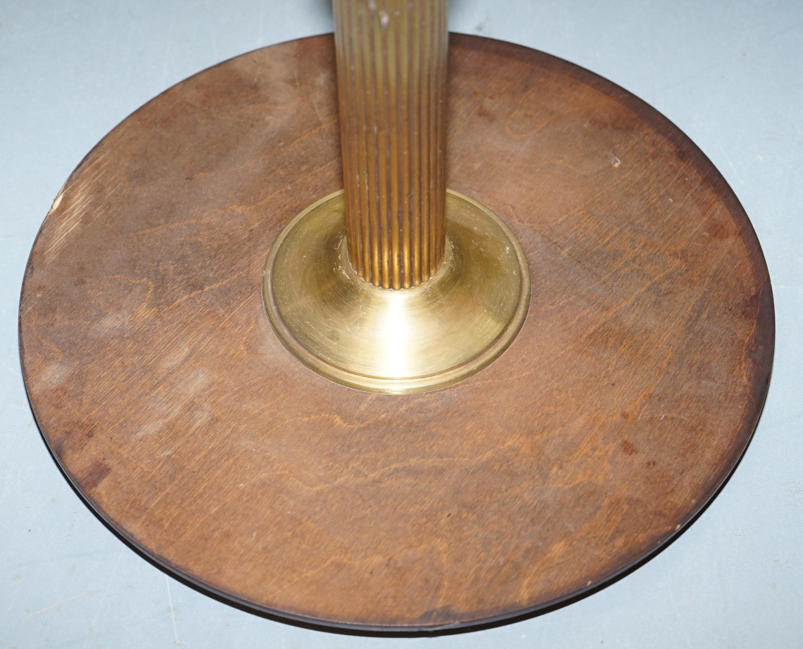 Regency Style Brass Table with Mahogany and Green Leather Top Lamp Wine Side End 8