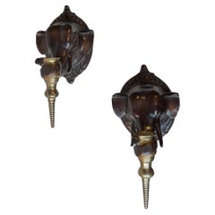 Regency Style Bronze Elephant Candle Holder Sconces
