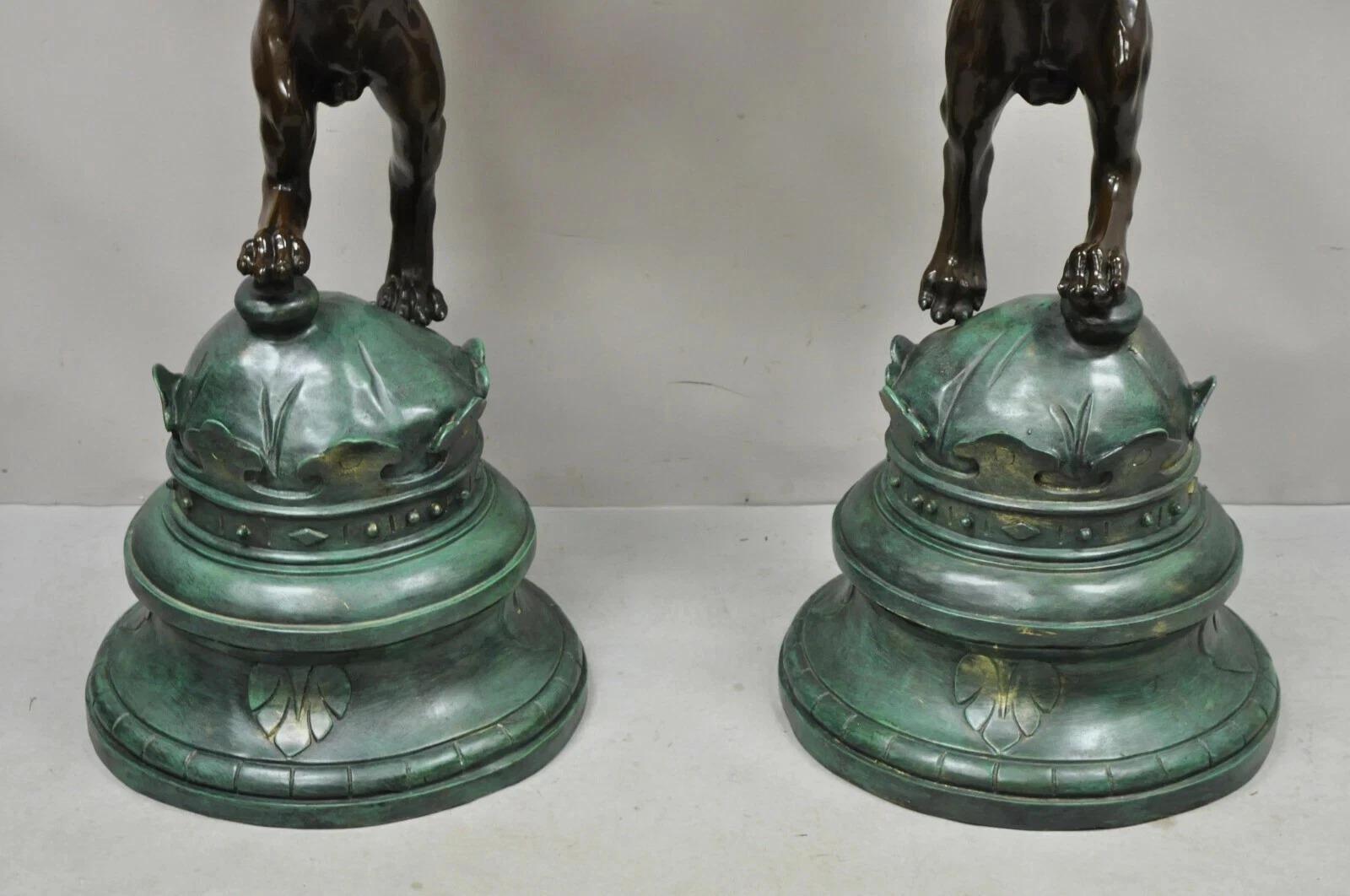 Regency Style Bronze Lion Figure Marble Top Pedestal Table after P.J Mene, Pair For Sale 1