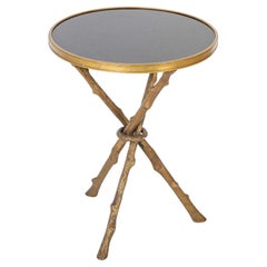 Regency Style Bronze Round Tripod Side Table With Polished Black Granite Top