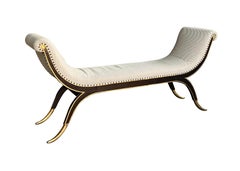 Panca in stile Regency laccata marrone e dorata con sostegni stellati